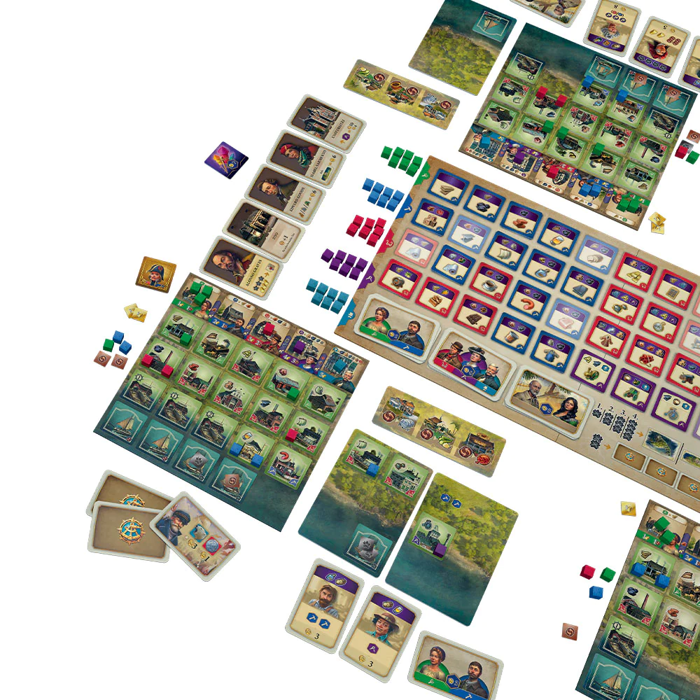 Anno 1800 game components and industrial era pieces