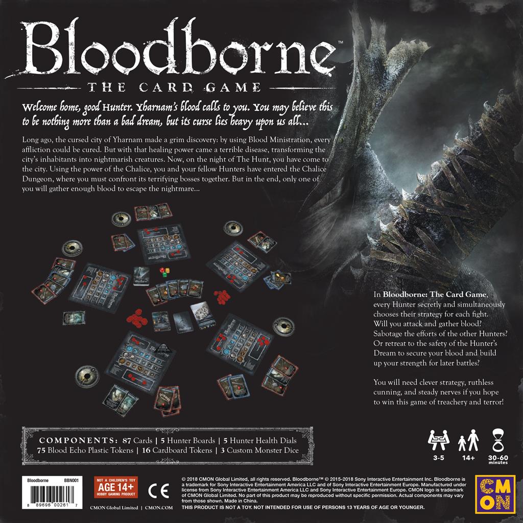 Bloodborne: The Card Game RPG gameplay setup with all card types