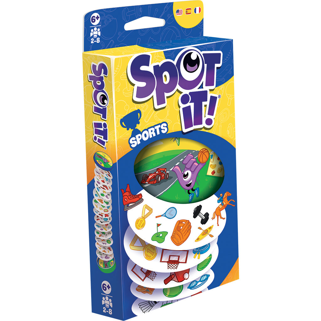 Spot It! Sports board game tin container and card components