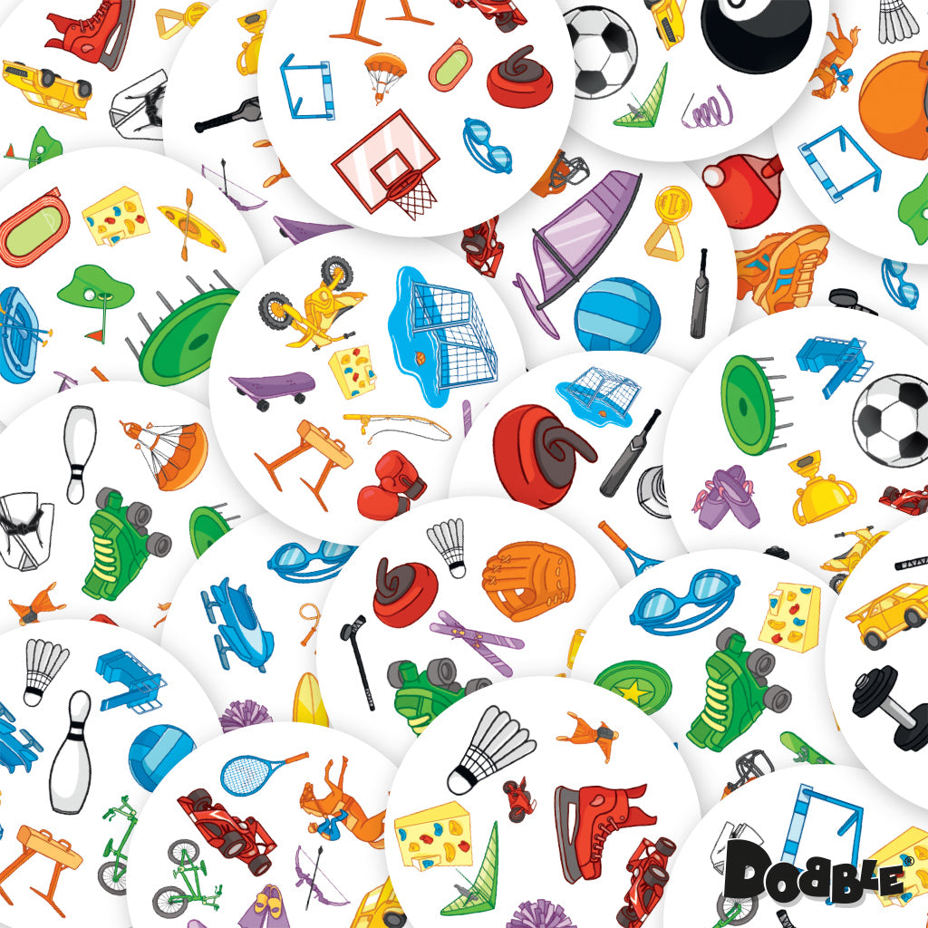 Spot It! Sports board game cards showing various sports symbols and icons