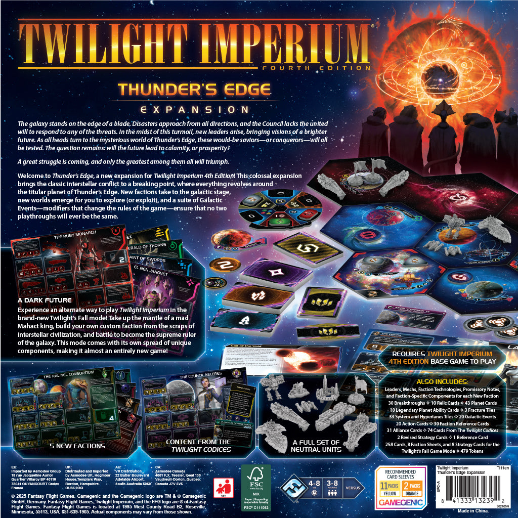 Twilight Imperium Thunder's Edge strategy cards and player materials