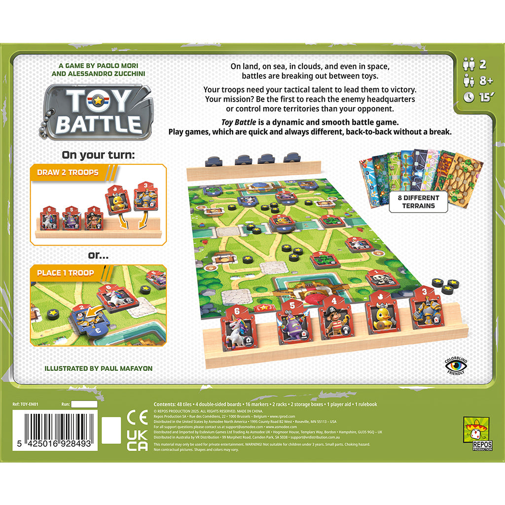 Toy Battle board game box back and components