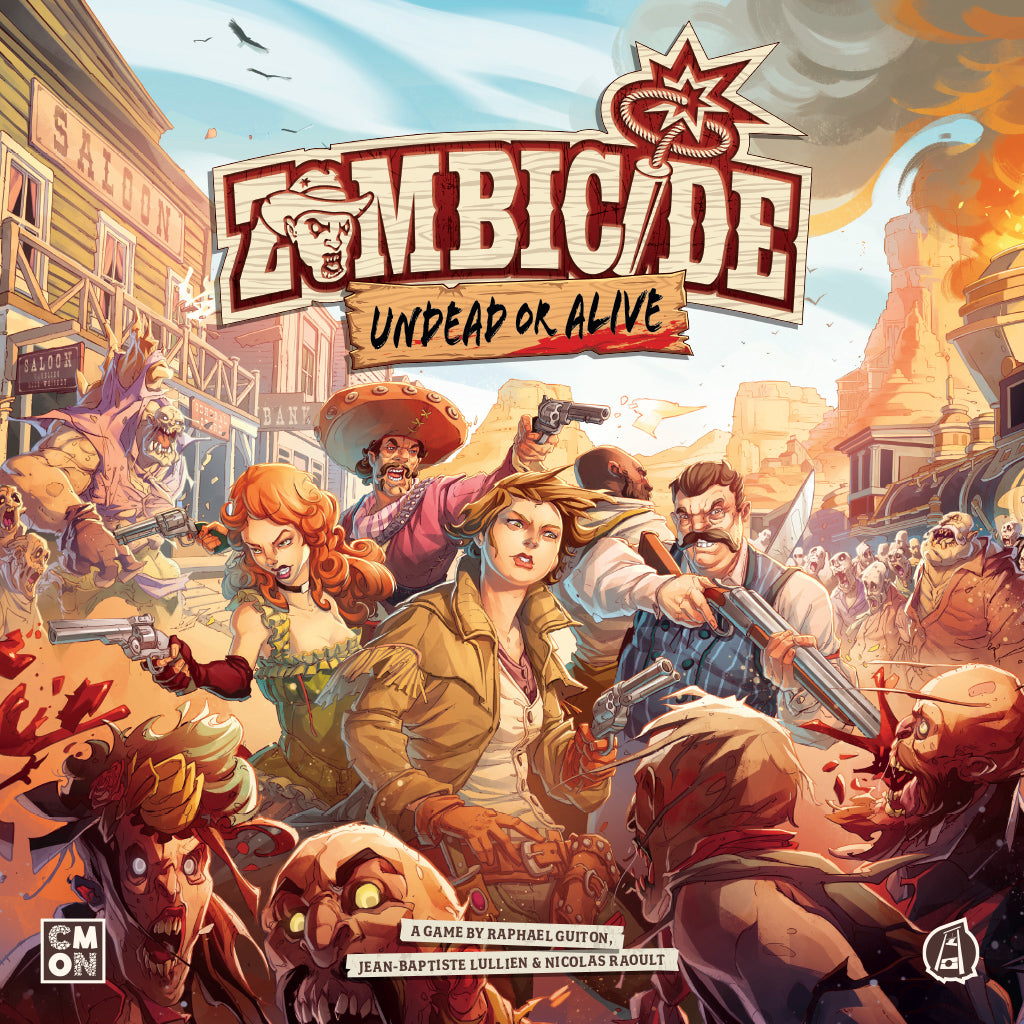 Zombicide: Undead or Alive board game displaying survivor characters and game components