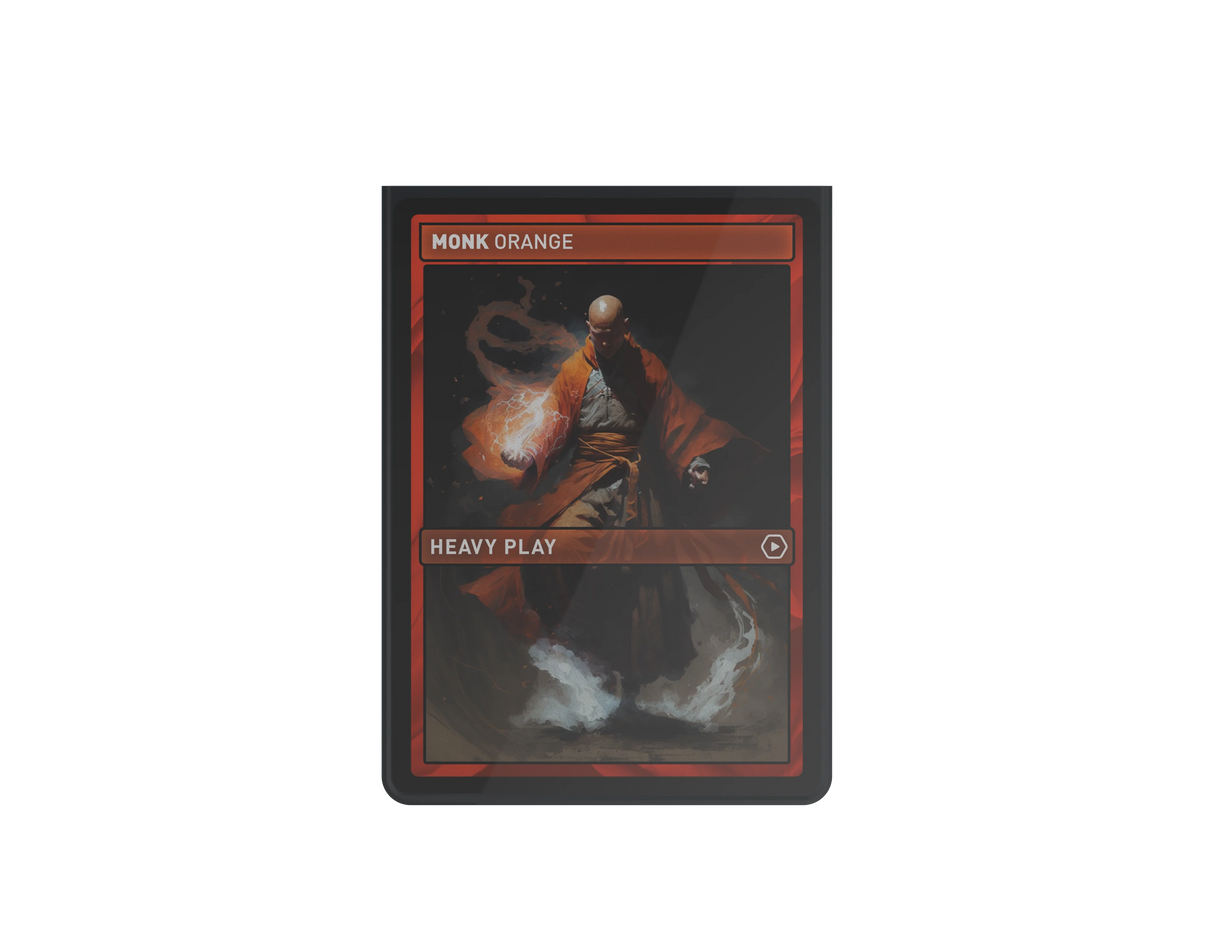 Heavy Play Curv Sleeves - Monk Orange (100) showing packaging and sleeve details