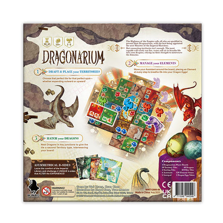 Dragonarium board game player boards and territory tiles layout