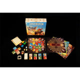 Dragonarium board game wooden dragon meeples stacked on 3D layered domains