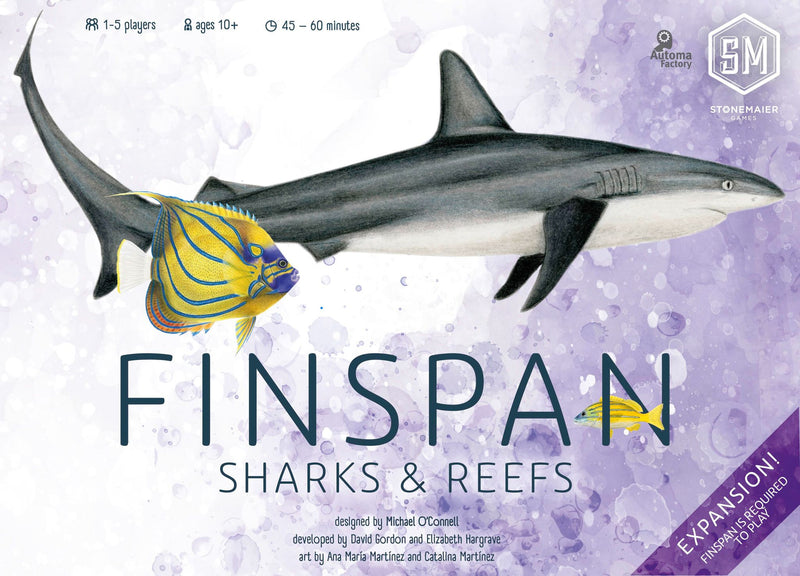 Finspan: Sharks & Reefs board game box and gameplay overview
