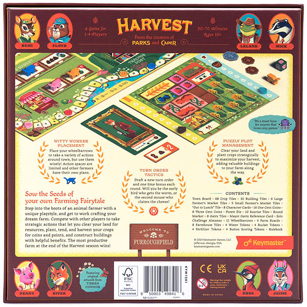 Harvest (Retail Edition) board game box back showing game details