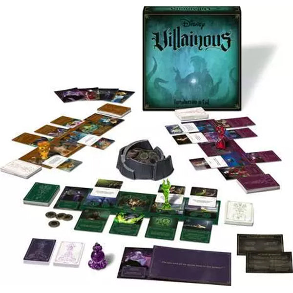 Disney Villainous: Introduction to Evil board game components and villain boards