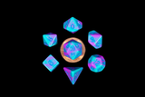 7 count Mini Purple & Teal with Blue Numbers Dice Games