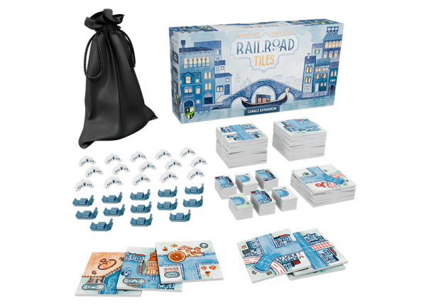 Railroad Tiles: Canals Expansion board game box and components