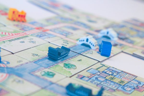 Railroad Tiles: Canals Expansion board game gameplay setup
