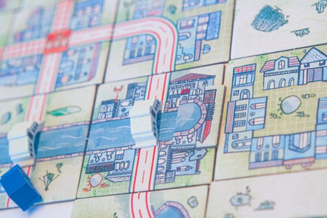 Railroad Tiles: Canals Expansion board game in progress