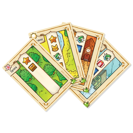 Stardew Valley Boardgame season cards showing spring, summer, fall, and winter
