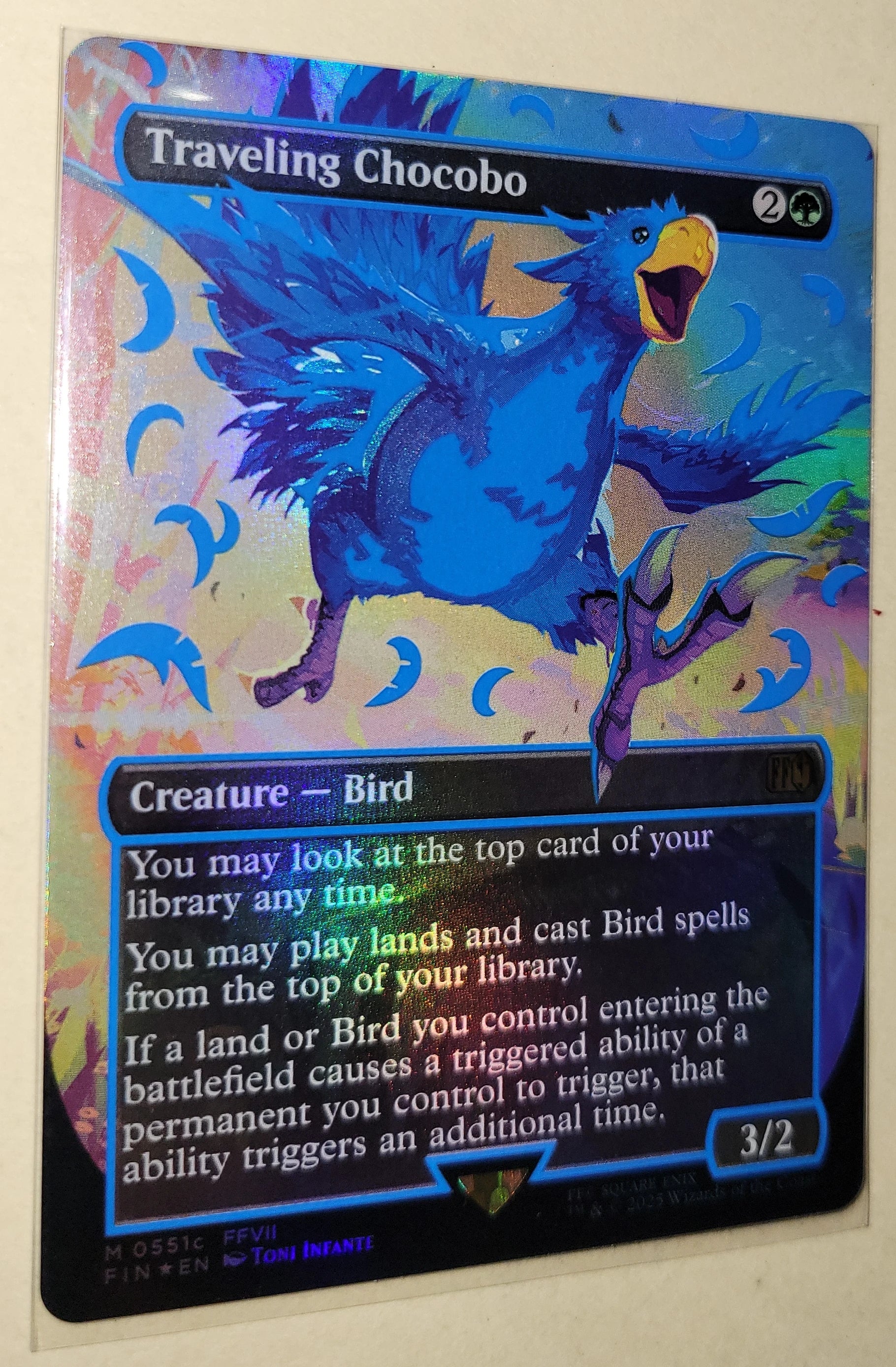 Traveling Chocobo Borderless Neon Ink Blue Foil - MTG Final