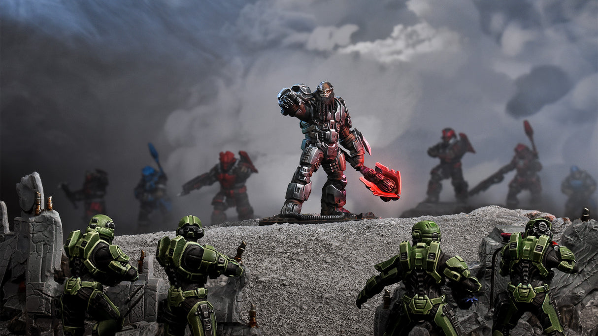 Halo: Flashpoint - Atriox, Warmaster of the Banished RPG miniature on ridgeline terrain
