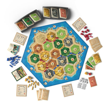  Catan - The Game board game hexagonal tiles and resource cards