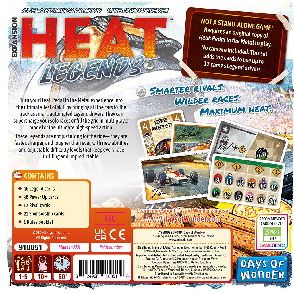 Heat - Legends board game expansion box and components overview