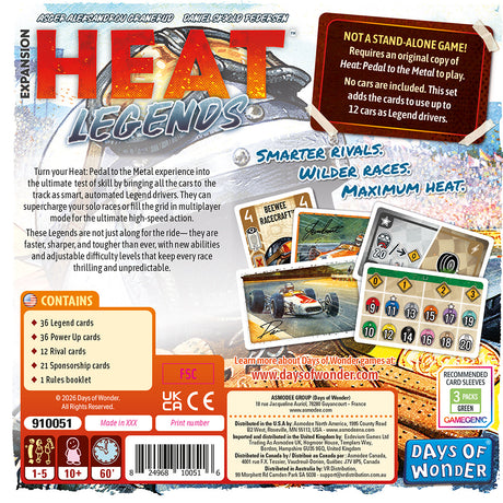 Heat - Legends board game expansion box and components overview