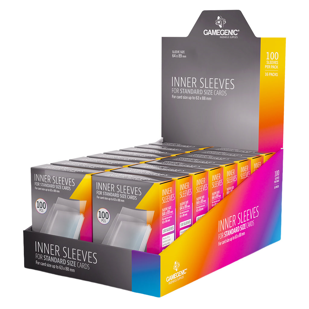 Inner Sleeves 64x89 sleeves displayed alongside standard-sized gaming cards