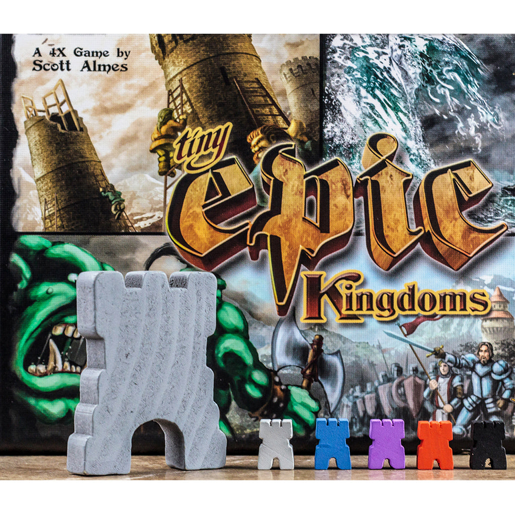 Tiny Epic Kingdoms Retail Base board game box cover with fantasy kingdom artwork