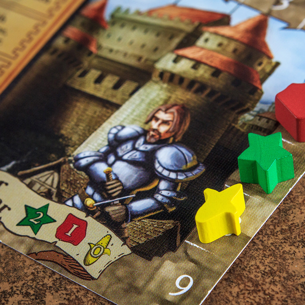 Tiny Epic Kingdoms Retail Base board game detailed view of player boards and resources