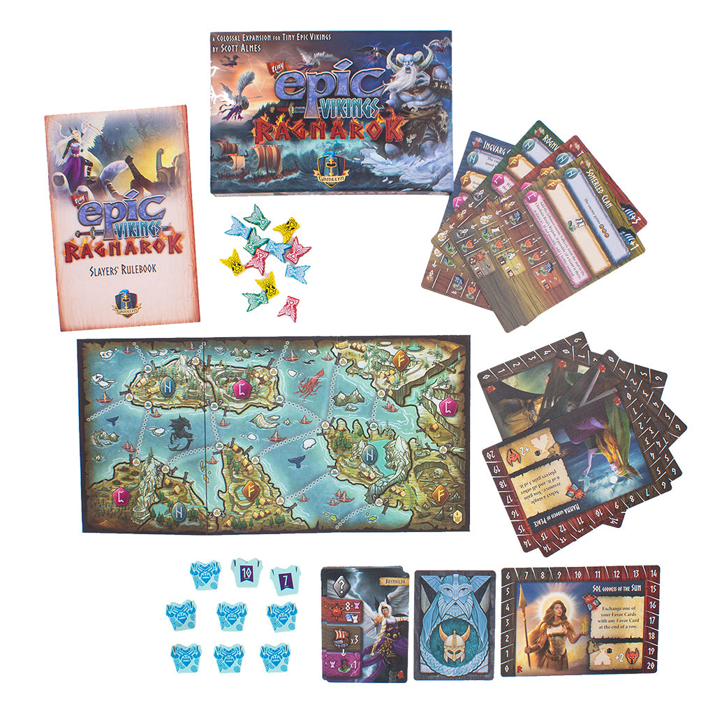 Tiny Epic Vikings: Ragnarok board game expansion components
