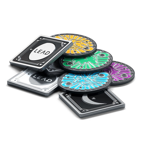 Lunar board game box cover featuring moon phases and celestial artwork