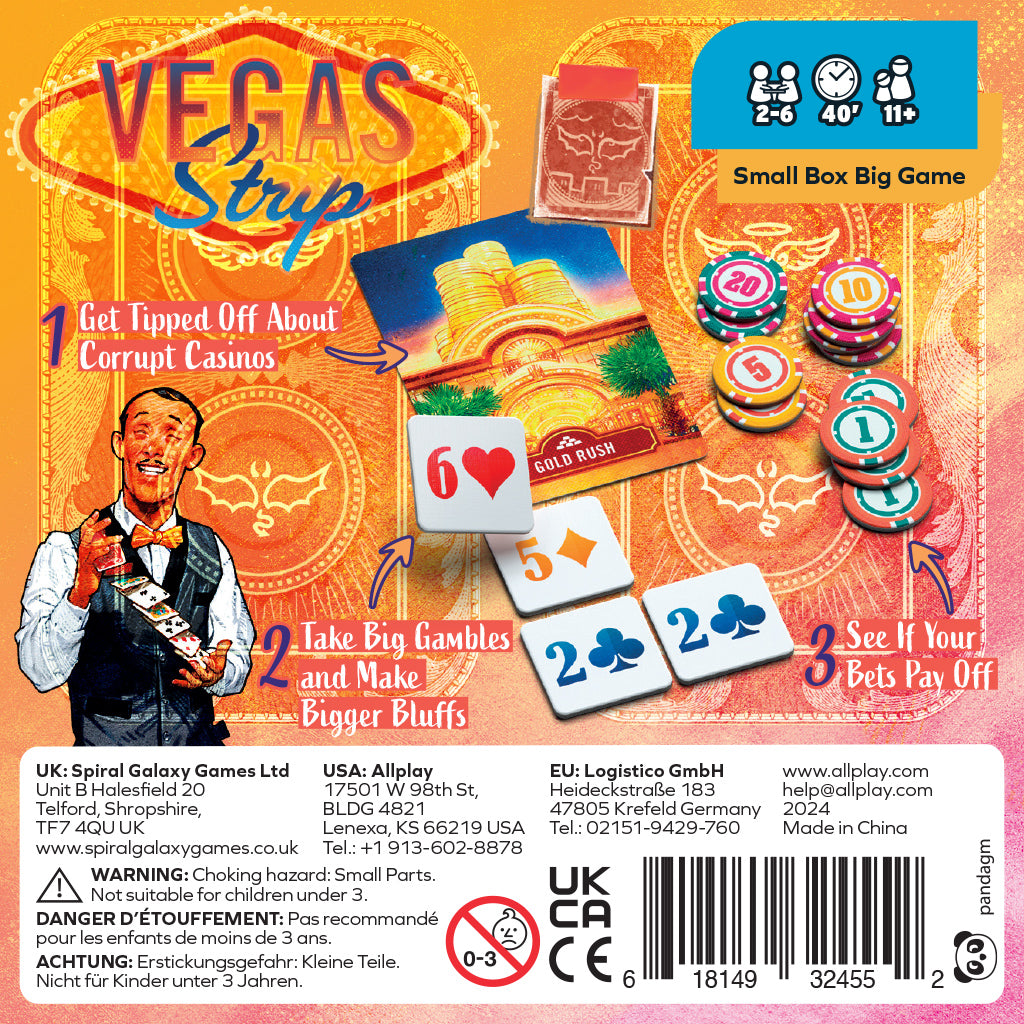 Vegas Strip board game components and casino-themed cards