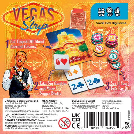 Vegas Strip board game components and casino-themed cards