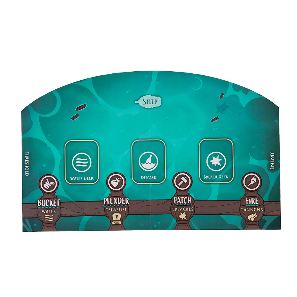 We're Sinking board game complete component overview with ship levels revealed