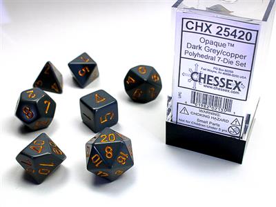 Chessex - Opaque Polyhedral Dark Grey/Copper 7-Die Set