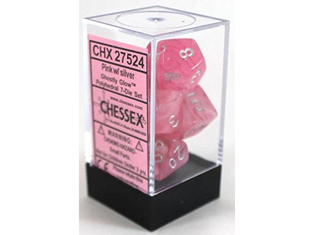 Dice: Dice Menagerie 9: Ghostly Glow Poly Pink/Silver (7)