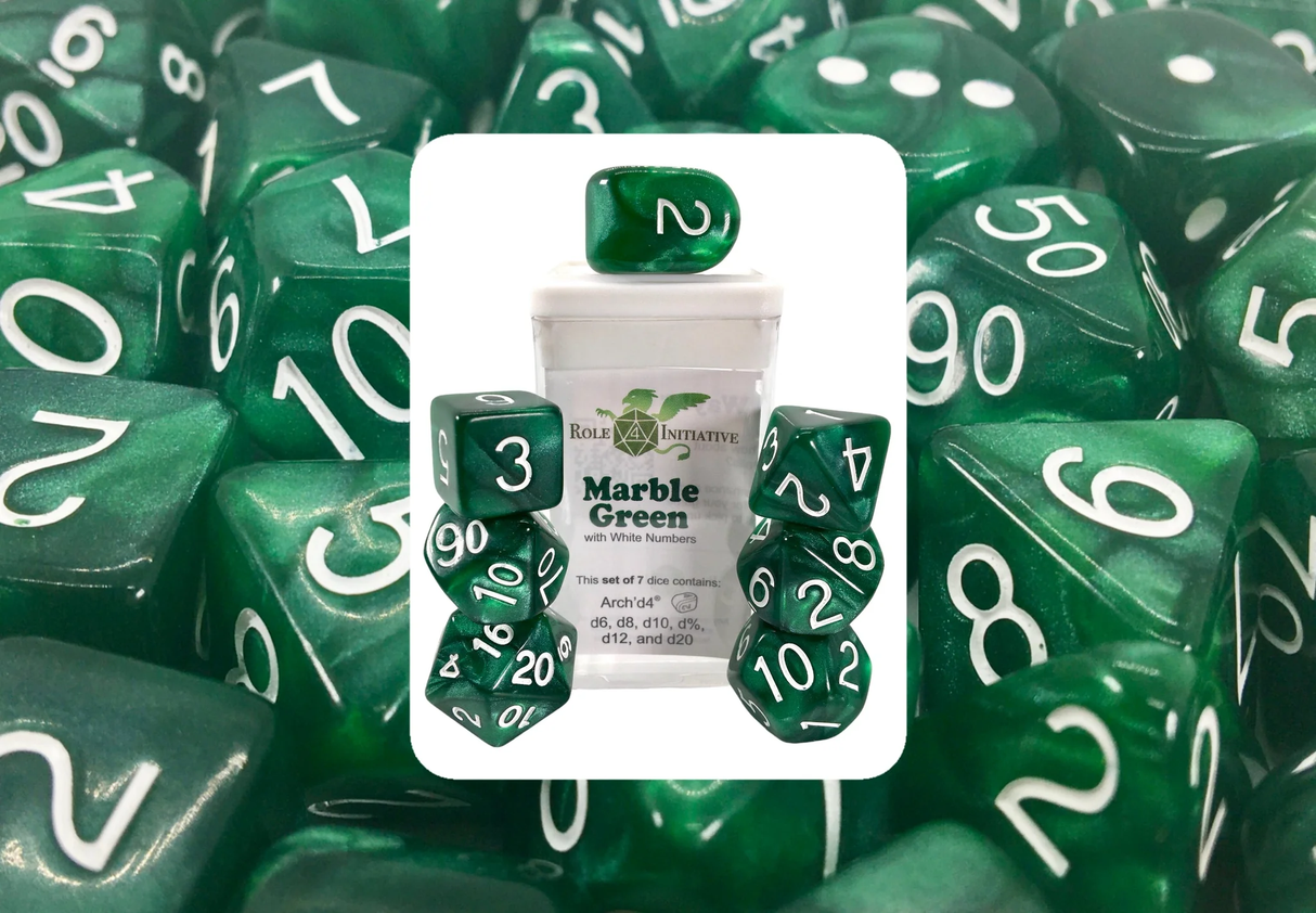 Polyhedral Dice: Marble Green - Set of 7