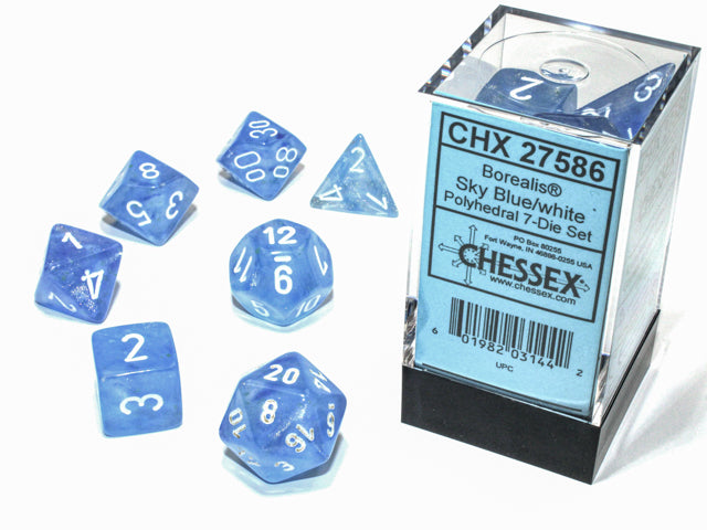 Chessex - Borealis Polyhedral Sky blue/white luminary 7 die set