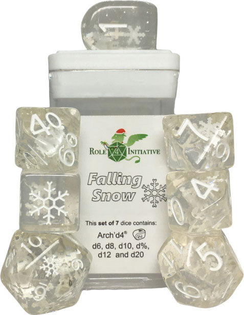 Polyhedral Dice: Falling Snow set of 7