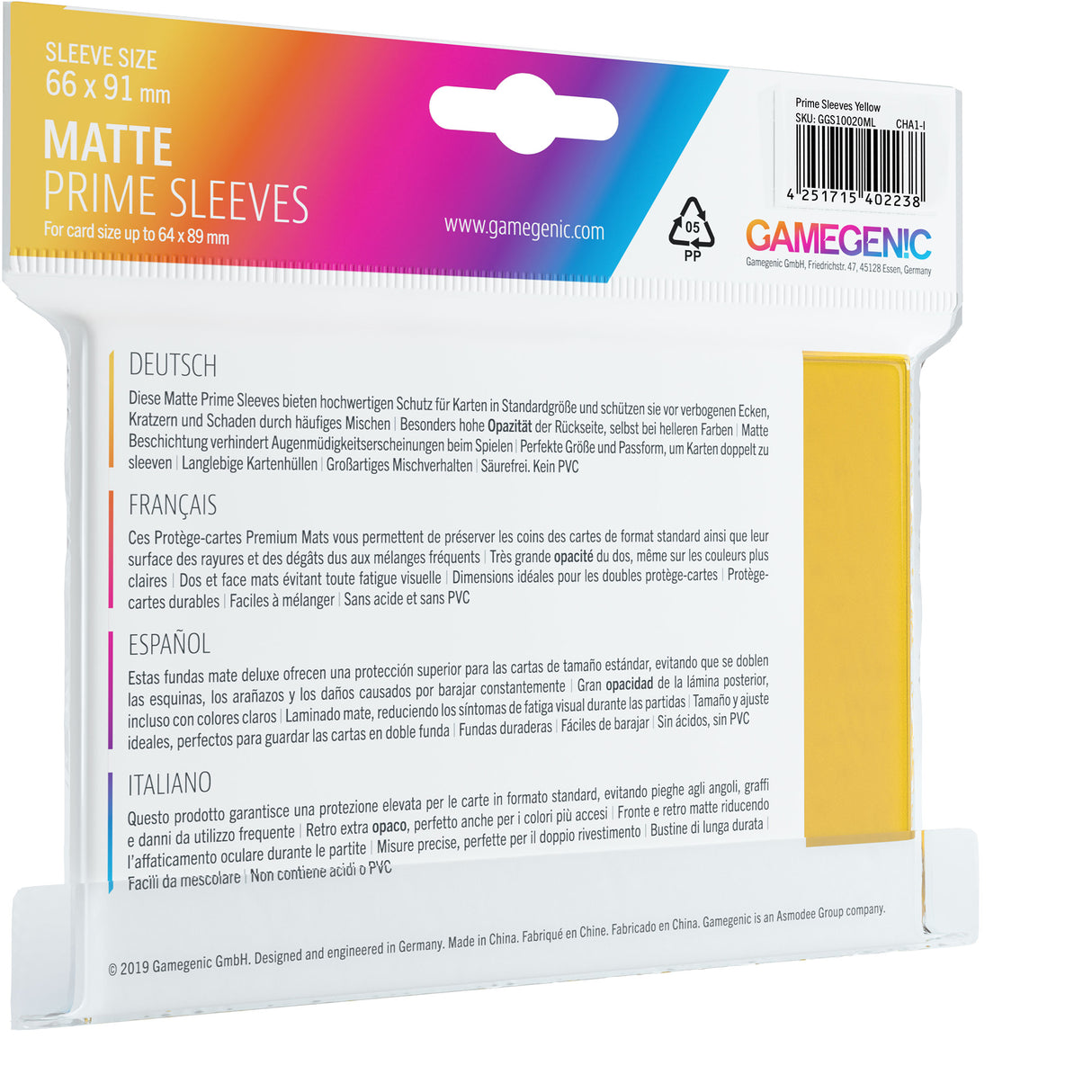Gamegenic: Matte Prime Sleeves Yellow