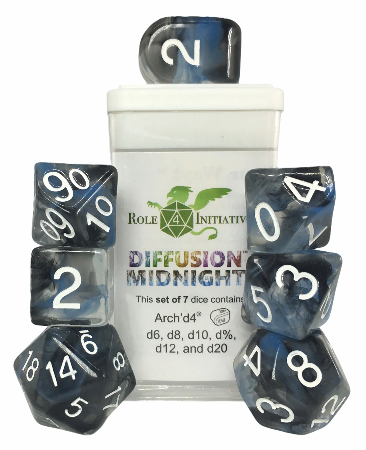 Polyhedral Dice: Diffusion Midnight set of 7