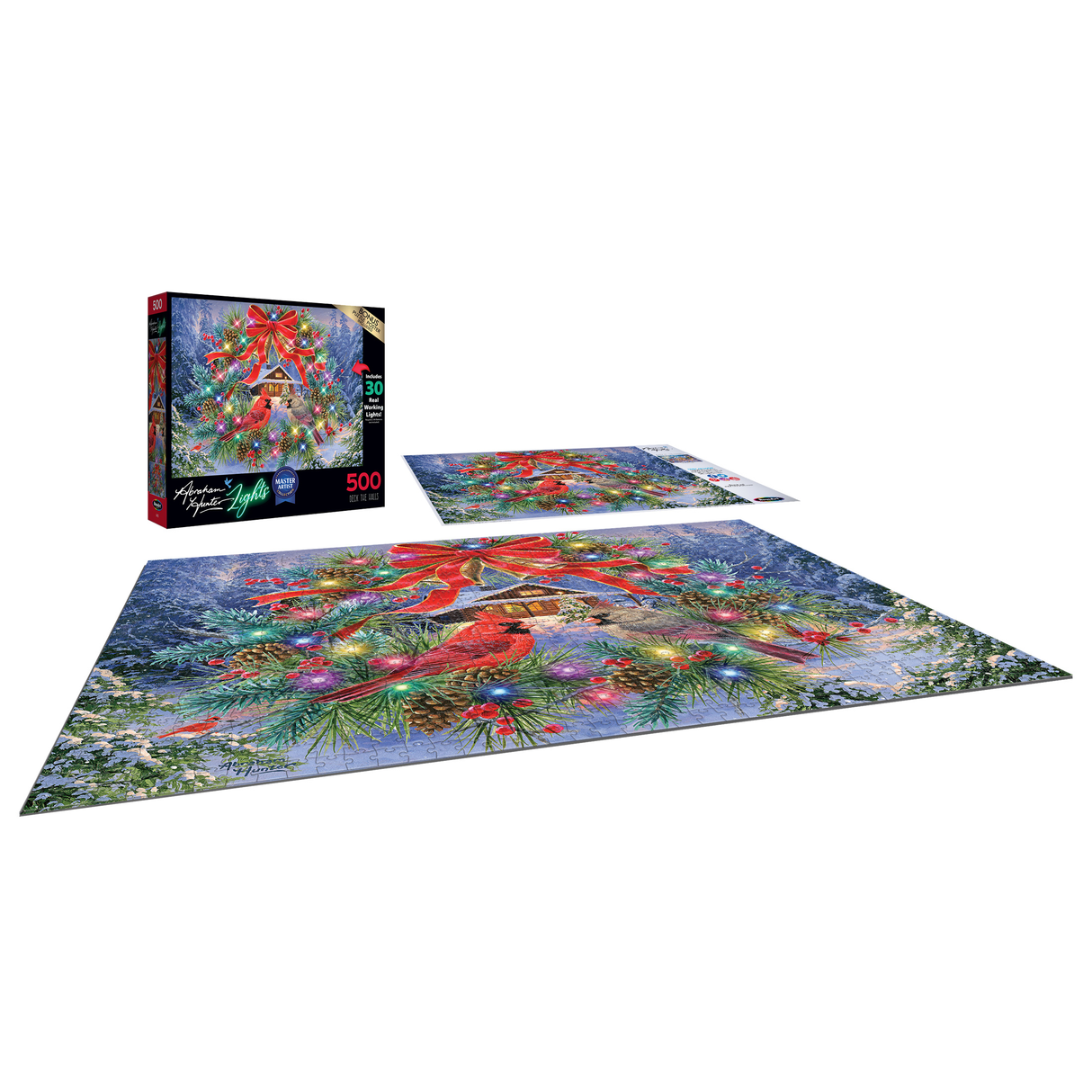Deck the Halls – 500 Piece Jigsaw Puzzle RoseArt – Abraham Hunter Light Up –