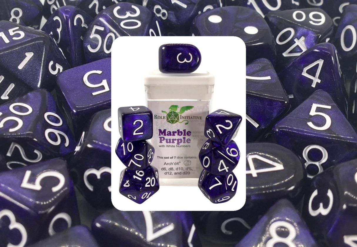Polyhedral Dice: Marble Purple - Set of 7