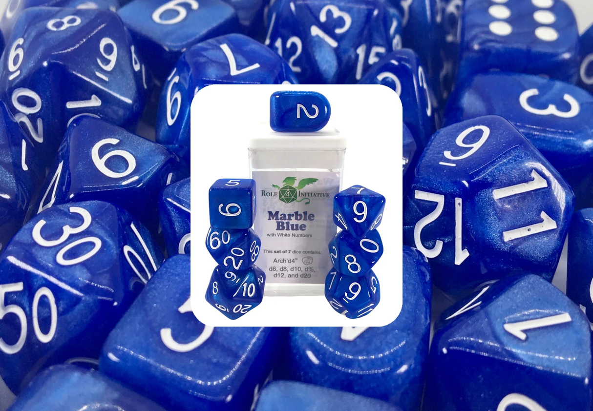 Polyhedral Dice: Marble Blue - Set of 7