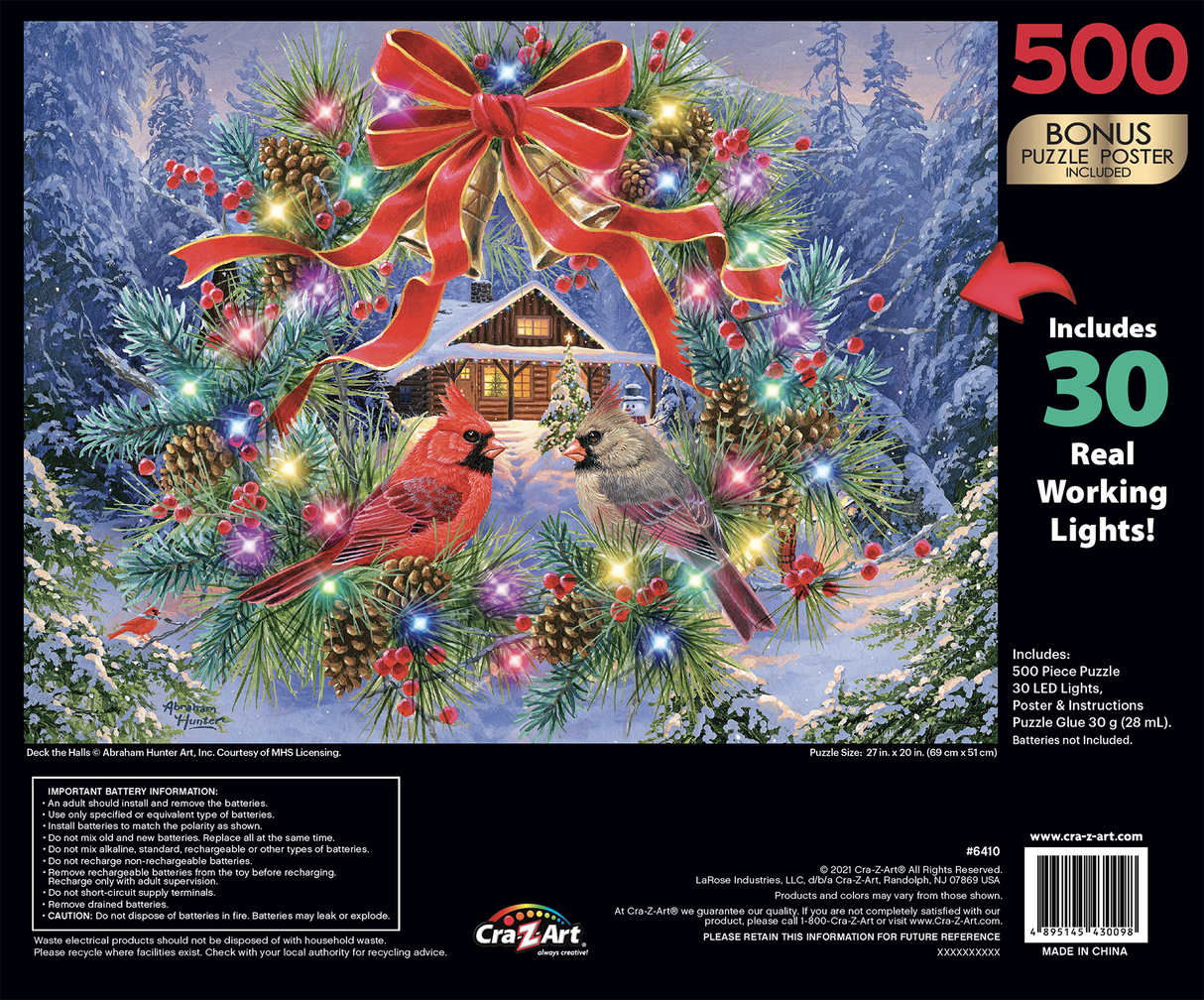 Deck the Halls – 500 Piece Jigsaw Puzzle RoseArt – Abraham Hunter Light Up –
