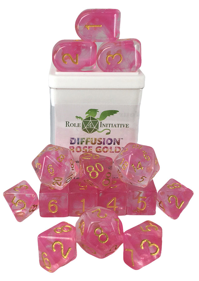 Polyhedral Dice: Diffusion Rose Gold - Set of 15