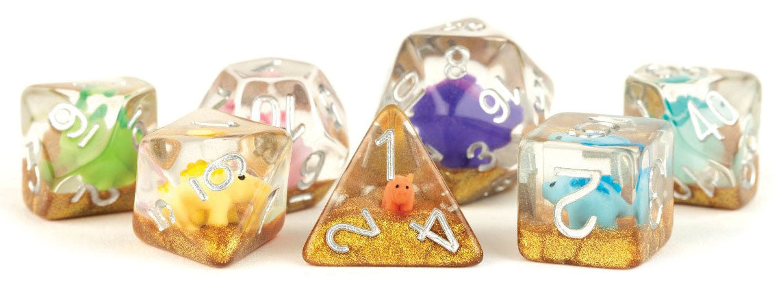 Dice - Poly Rainbow Dinosaur dice set of 7