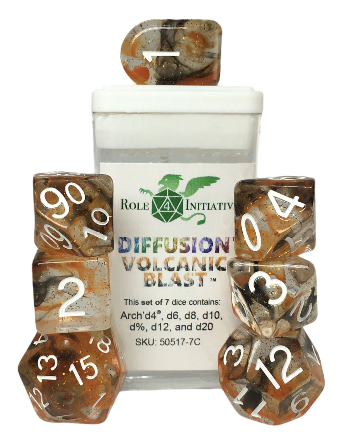 Polyhedral Dice: Diffusion Volcanic Blast - set of 7