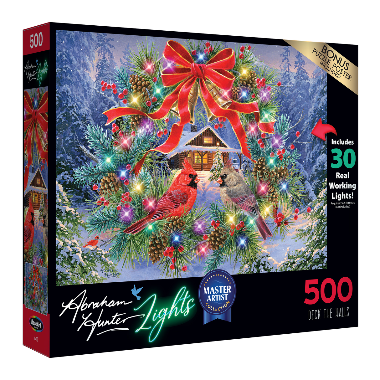 Deck the Halls – 500 Piece Jigsaw Puzzle RoseArt – Abraham Hunter Light Up –
