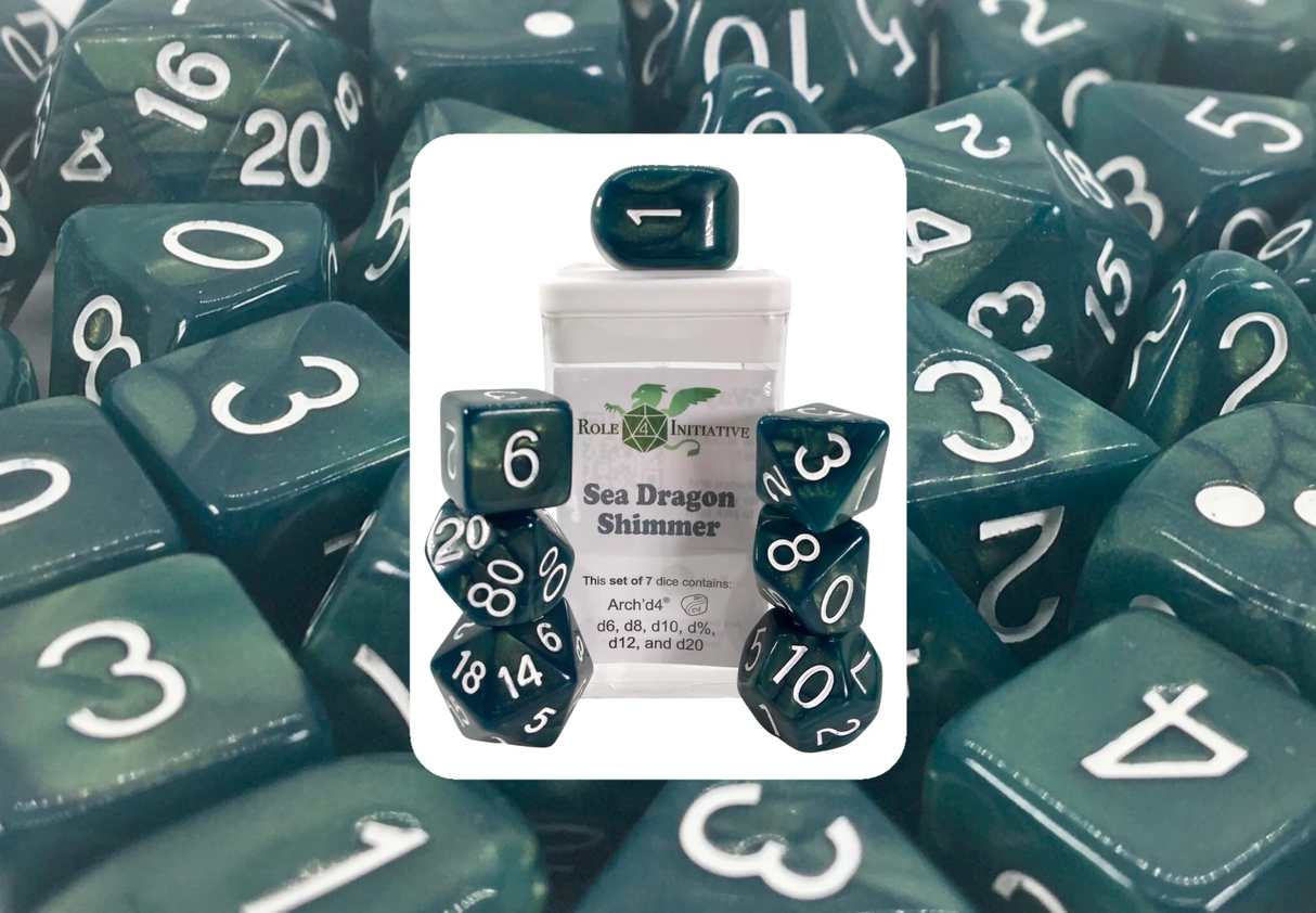 Polyhedral Dice: Seadragon Shimmer - set of 7