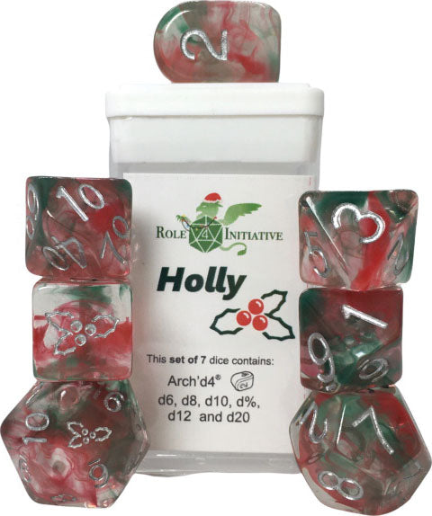 Polyhedral Dice: Holly set of 7