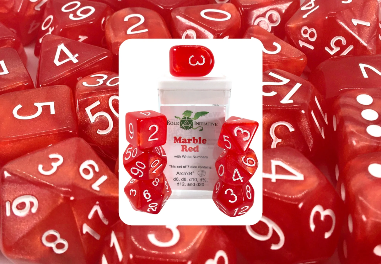 Polyhedral Dice: Marble Red - Set of 7