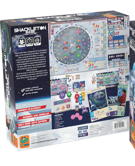 Shackleton Base board game lunar colony components and player boards